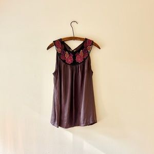 Jewel toned floral embroidered tunic tank vintage Forever 21 racerback tied L